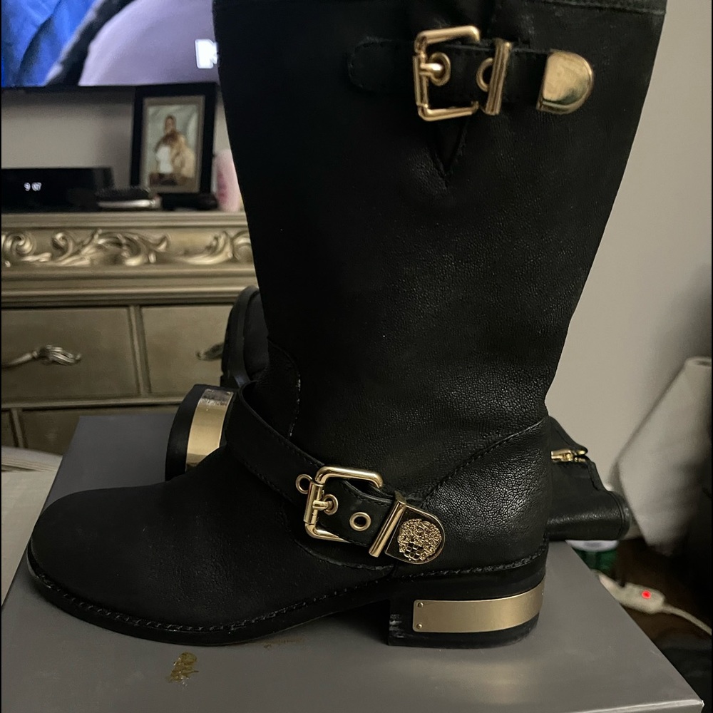 Steve Madden black silk goat boots with beautiful hard ware